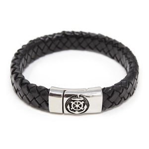 Braided Leather Bracelet with Anchor Clasp Black Large - Mimmic Fashion Jewelry