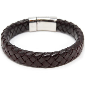 Braided Leather Bracelet with Flower Clasp Dark Brown Large - Mimmic Fashion Jewelry