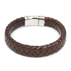 Braided Leather Bracelet with Lion Clasp Brown Large - Mimmic Fashion Jewelry