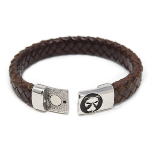 Braided Leather Bracelet with Lion Clasp Brown Medium - Mimmic Fashion Jewelry