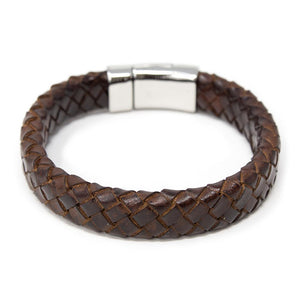 Braided Leather Bracelet with Lion Clasp Brown Medium - Mimmic Fashion Jewelry