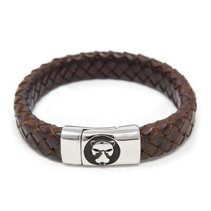 Braided Leather Bracelet with Lion Clasp Brown Medium - Mimmic Fashion Jewelry