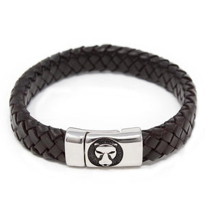 Braided Leather Bracelet with Lion Clasp Dark Brown Large - Mimmic Fashion Jewelry