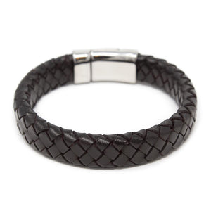 Braided Leather Bracelet with Lion Clasp Dark Brown Medium - Mimmic Fashion Jewelry