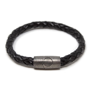 Braided Leather Bracelet with Puzzle Clasp Black Large - Mimmic Fashion Jewelry