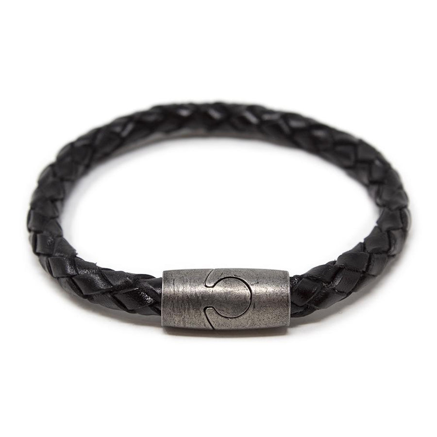 Braided Leather Bracelet with Puzzle Clasp Black Large - Mimmic Fashion Jewelry