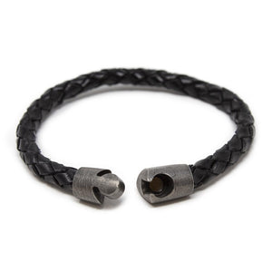 Braided Leather Bracelet with Puzzle Clasp Black Large - Mimmic Fashion Jewelry