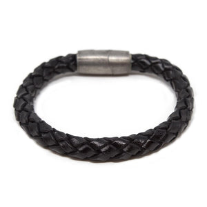 Braided Leather Bracelet with Puzzle Clasp Black Medium - Mimmic Fashion Jewelry