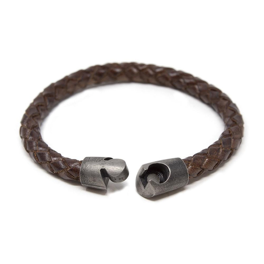 Braided Leather Bracelet with Puzzle Clasp Brown Large - Mimmic Fashion Jewelry