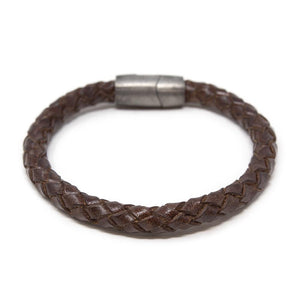 Braided Leather Bracelet with Puzzle Clasp Brown Large - Mimmic Fashion Jewelry