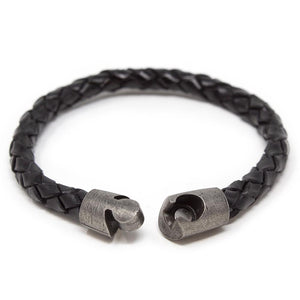 Braided Leather Bracelet with Puzzle Clasp Dark Brown Large - Mimmic Fashion Jewelry