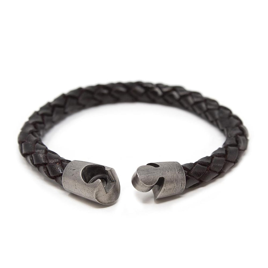 Braided Leather Bracelet with Puzzle Clasp Dark Brown Medium - Mimmic Fashion Jewelry