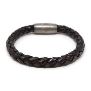 Braided Leather Bracelet with Puzzle Clasp Dark Brown Medium - Mimmic Fashion Jewelry