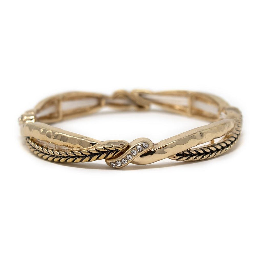 Braided and Hammered Stretch Bracelet With CZ Gold T - Mimmic Fashion Jewelry