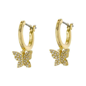 Brass CZ Butterfly Hoop Earrings 14K Gold Plated