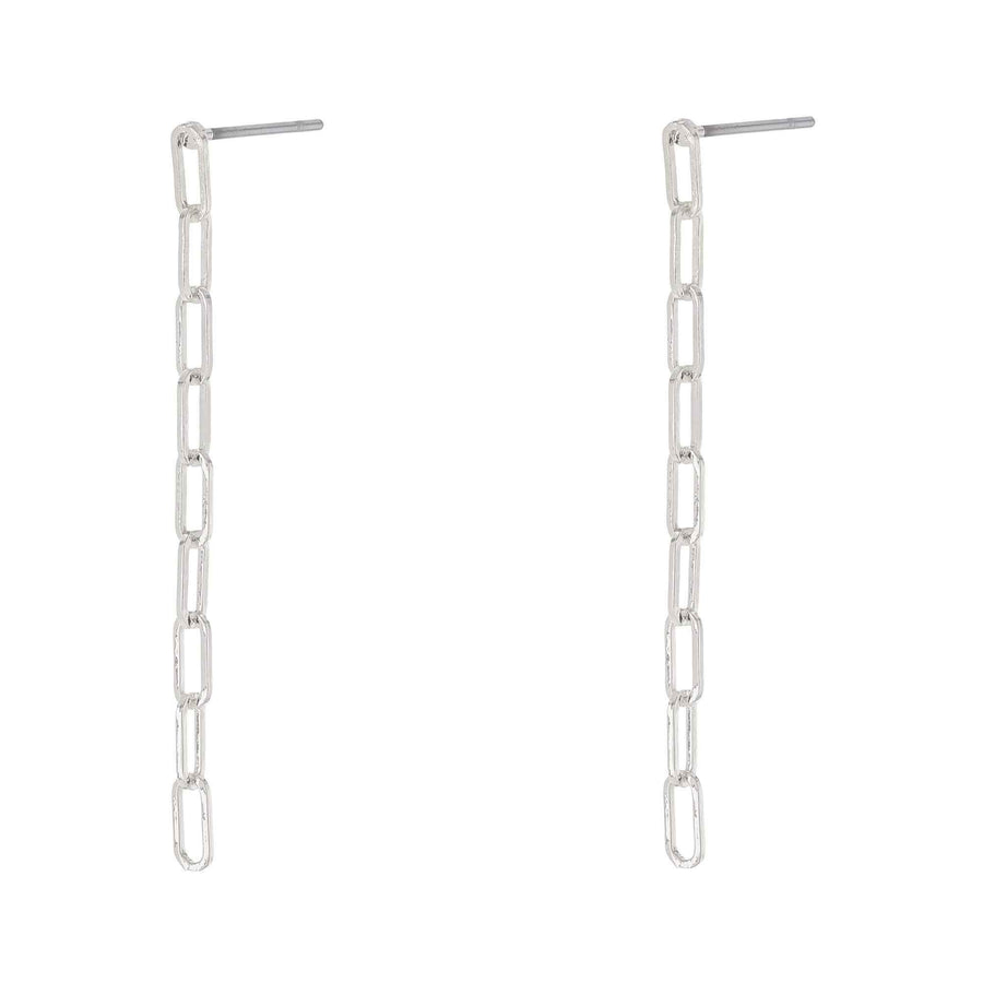 Brass Paperclip Drop Earrings Rhodium Plated