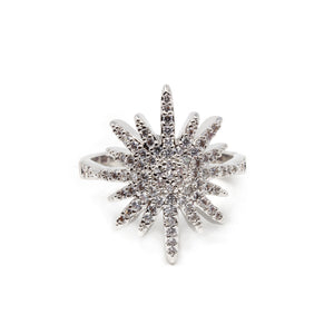 Bright Star Pave Ring Rhodium Pl - Mimmic Fashion Jewelry