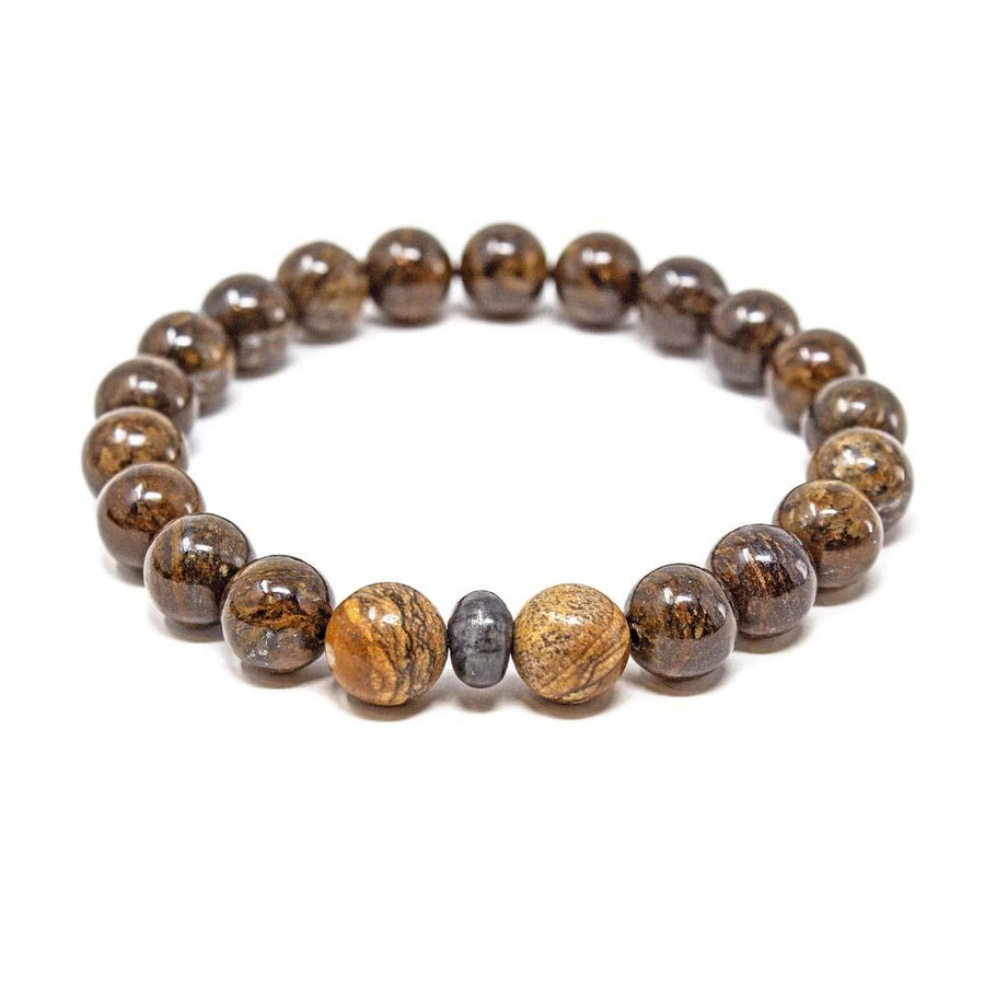 Bronzite and Larvikite Bead Men's Stretch Bracelet - Mimmic Fashion Jewelry