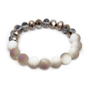 Brown Glass/Sparkly Bead Stretch Bracelet - Mimmic Fashion Jewelry