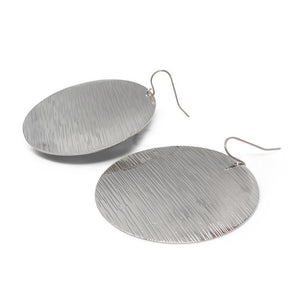 Brushed Disc Drop Earrings Rhodium Pl - Mimmic Fashion Jewelry