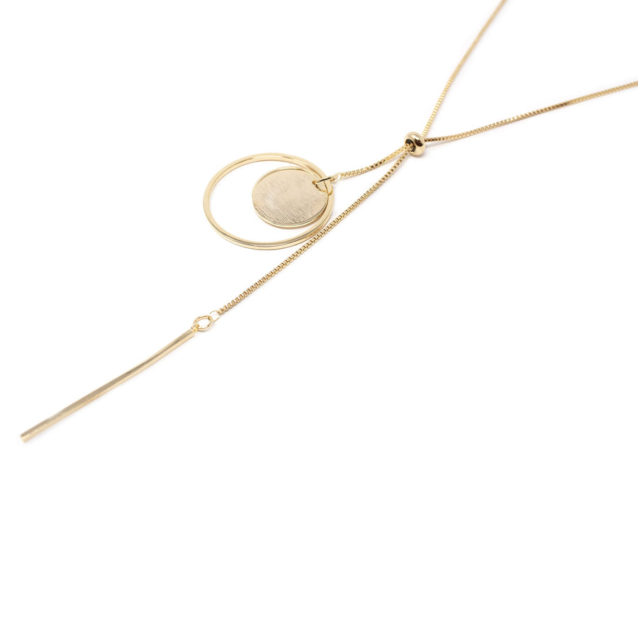 Brushed Geometric Lariat Necklace Gold T - Mimmic Fashion Jewelry