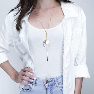 Brushed Geometric Lariat Necklace Gold T - Mimmic Fashion Jewelry