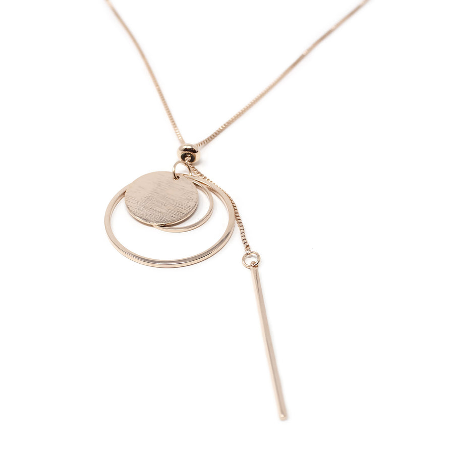 Brushed Geometric Lariat Necklace Rose Gold T - Mimmic Fashion Jewelry