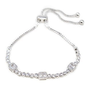 CZ Adjustable Fancy Tennis Bracelet Rhodium Plated - Mimmic Fashion Jewelry