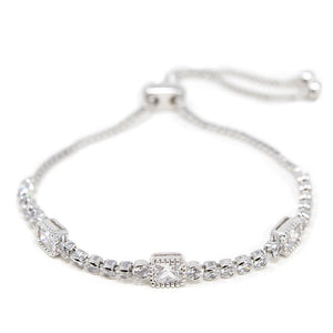 CZ Adjustable Fancy Tennis Bracelet Rhodium Plated - Mimmic Fashion Jewelry