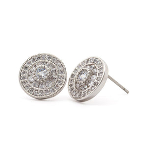 CZ Circle Stud Earrings Rhodium Plated - Mimmic Fashion Jewelry