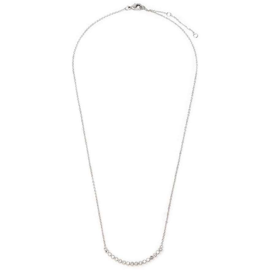 CZ Curve Bar Necklace Rhodium Plated - Mimmic Fashion Jewelry