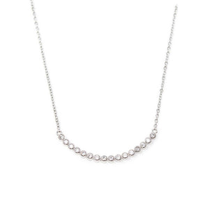 CZ Curve Bar Necklace Rhodium Plated - Mimmic Fashion Jewelry