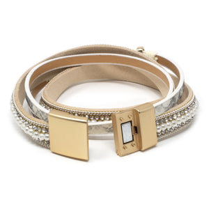 CZ Leather Wrap Bracelet with Sea Shell Station Gy - Mimmic Fashion Jewelry