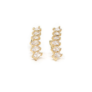 CZ Line Square Stud Earrings Gold Tone - Mimmic Fashion Jewelry