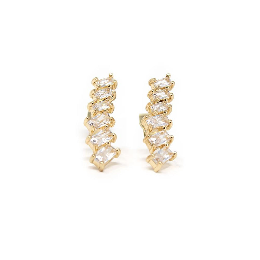 CZ Line Square Stud Earrings Gold Tone - Mimmic Fashion Jewelry