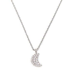 CZ Moon Pendant Necklace 24kt White Gold Dip - Mimmic Fashion Jewelry