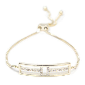 CZ Open Bar Adjustable Bracelet Gold Tone - Mimmic Fashion Jewelry