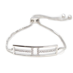 CZ Open Bar Adjustable Bracelet Rhodium Plated - Mimmic Fashion Jewelry
