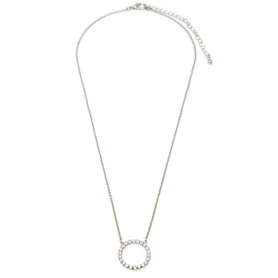 CZ Open Circle Necklace Rhodium Plated - Mimmic Fashion Jewelry