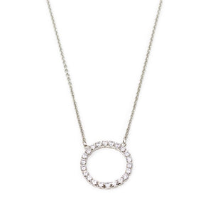 CZ Open Circle Necklace Rhodium Plated - Mimmic Fashion Jewelry