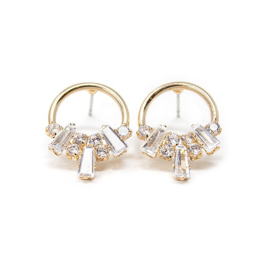 CZ Open Circle Stud Earrings Gold Tone - Mimmic Fashion Jewelry