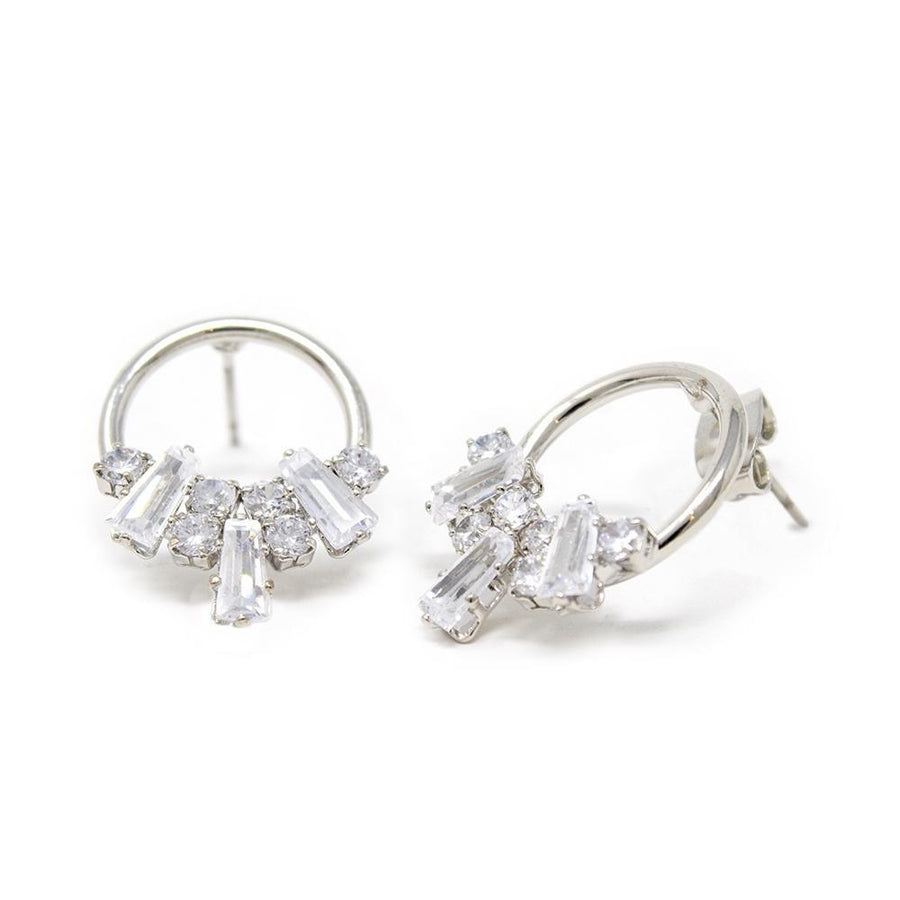 CZ Open Circle Stud Earrings Silver Tone - Mimmic Fashion Jewelry