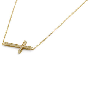 CZ Pave Horizontal Cross Necklace Gold Tone - Mimmic Fashion Jewelry