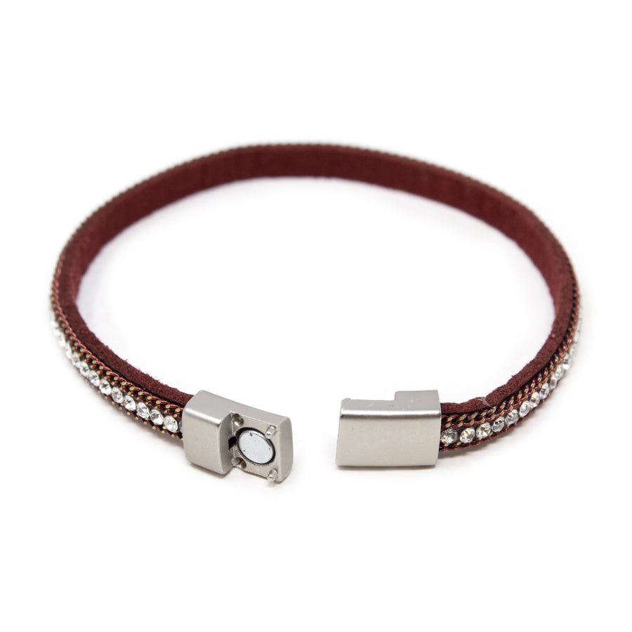 CZ Pave Leather Thin Bracelet Red - Mimmic Fashion Jewelry