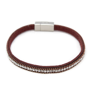 CZ Pave Leather Thin Bracelet Red - Mimmic Fashion Jewelry