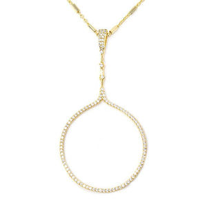 CZ Pave Open Circle Long Necklace Gold Tone - Mimmic Fashion Jewelry