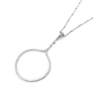 CZ Pave Open Circle Long Necklace Rhodium Pl - Mimmic Fashion Jewelry