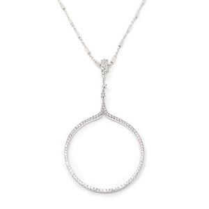 CZ Pave Open Circle Long Necklace Rhodium Pl - Mimmic Fashion Jewelry