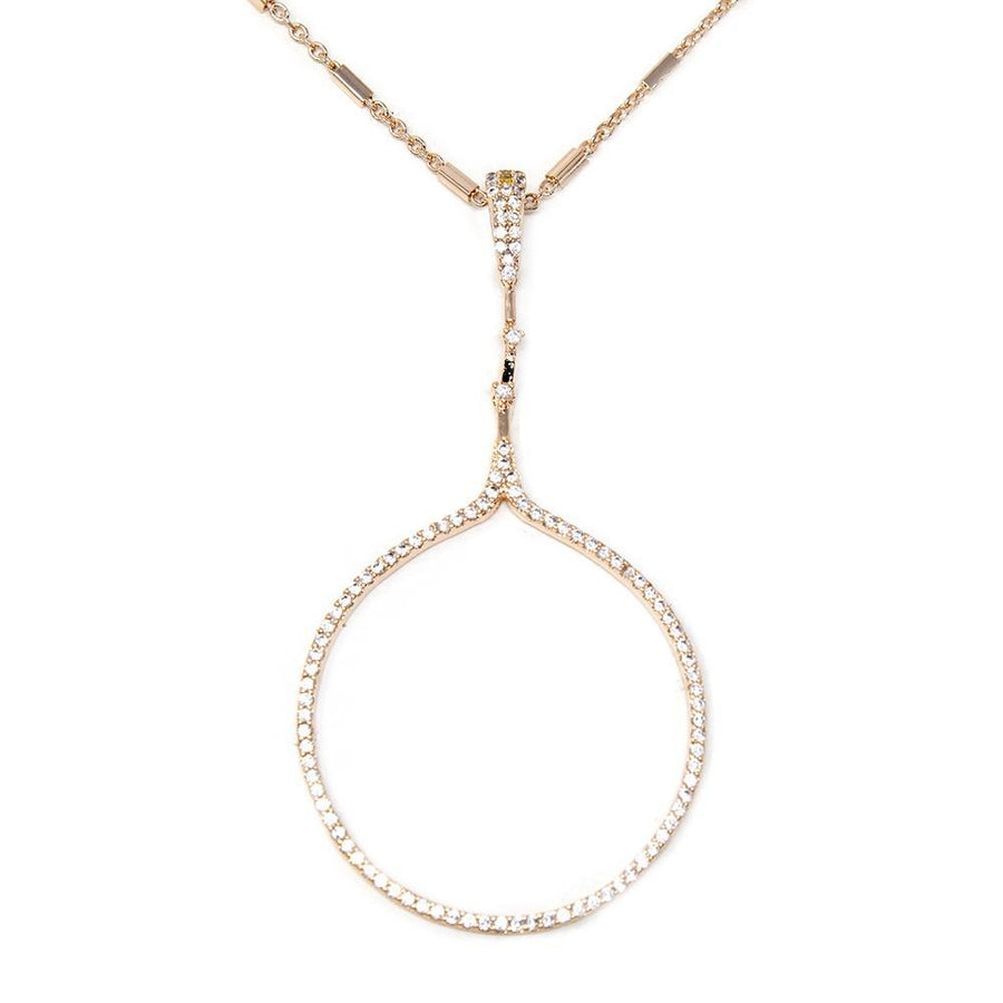 CZ Pave Open Circle Long Necklace Rose Gold Tone - Mimmic Fashion Jewelry