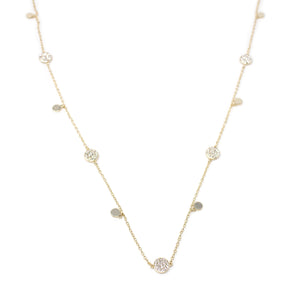 CZ Pave Round Station Necklace Gold Tone - Mimmic Fashion Jewelry